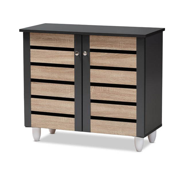 Baxton Studio Baxton Studio Gisela Modern Two-Tone Oak Shoe Storage Cabinet with Ventilated Doors for Entryways 2-Door SC865512M-Sonama Oak/Dark Grey-Shoe Cabinet
