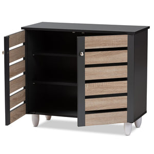 Baxton Studio Baxton Studio Gisela Modern Two-Tone Oak Shoe Storage Cabinet with Ventilated Doors for Entryways 2-Door SC865512M-Sonama Oak/Dark Grey-Shoe Cabinet