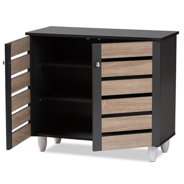 Baxton Studio Baxton Studio Gisela Modern Two-Tone Oak Shoe Storage Cabinet with Ventilated Doors for Entryways 2-Door SC865512M-Sonama Oak/Dark Grey-Shoe Cabinet