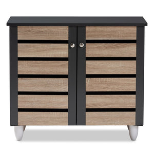 Baxton Studio Baxton Studio Gisela Modern Two-Tone Oak Shoe Storage Cabinet with Ventilated Doors for Entryways 2-Door SC865512M-Sonama Oak/Dark Grey-Shoe Cabinet