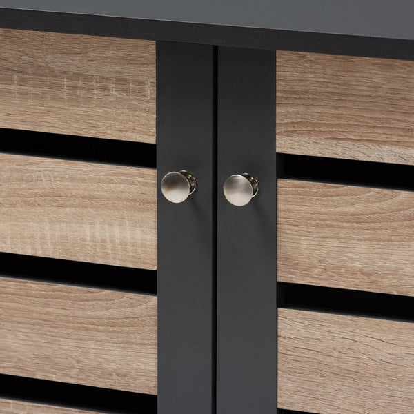 Baxton Studio Baxton Studio Gisela Modern Two-Tone Oak Shoe Storage Cabinet with Ventilated Doors for Entryways 2-Door SC865512M-Sonama Oak/Dark Grey-Shoe Cabinet
