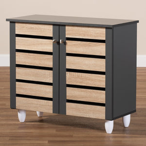 Baxton Studio Baxton Studio Gisela Modern Two-Tone Oak Shoe Storage Cabinet with Ventilated Doors for Entryways 2-Door SC865512M-Sonama Oak/Dark Grey-Shoe Cabinet