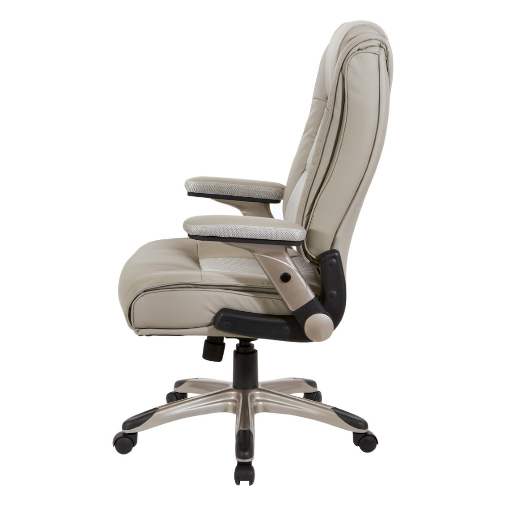 OSP Home Furnishings Exec Bonded Leather Office Chair with Lumbar Support and Ergonomic Padded Seating Taupe ECH52601-EC21