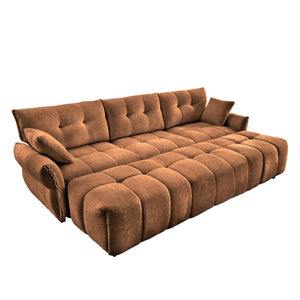 English Elm 3-Seater Sofa Set With 3 Ottomans & Pillows In Burnt Orange Chenille For Stylish Living Spaces W714S01175