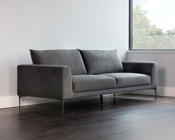 Sunpan Virgo Sofa - Stylish Comfort with Sleek Design and Black Steel Feet for Timeless Elegance in Your Space Polo Club Kohl Grey