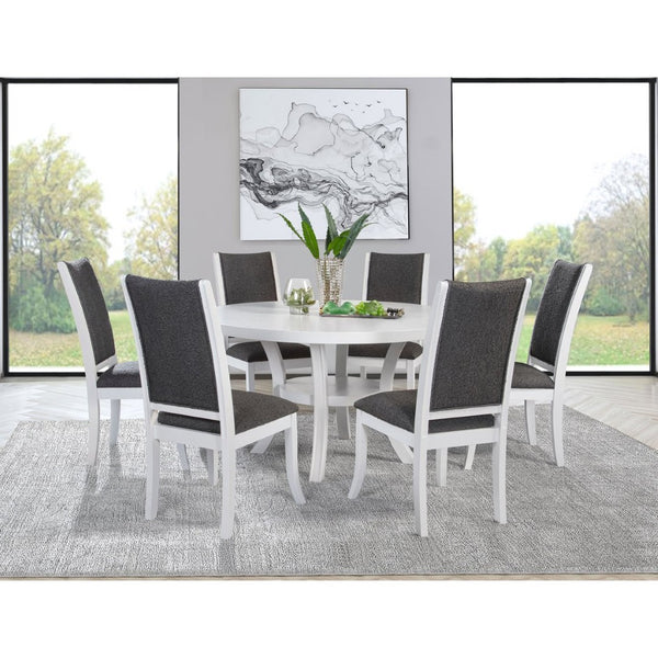 English Elm Tyler Round Wood Dining Table with Lower Shelf Seats Six in Pearl White Finish B062P447714