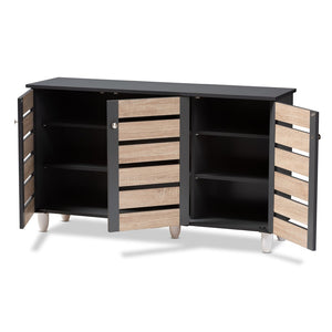 Baxton Studio Baxton Studio Gisela Modern Two-Tone Oak Shoe Storage Cabinet with Ventilated Doors for Entryways 3-Door SC865513M-Sonama Oak/Dark Grey-Shoe Cabinet
