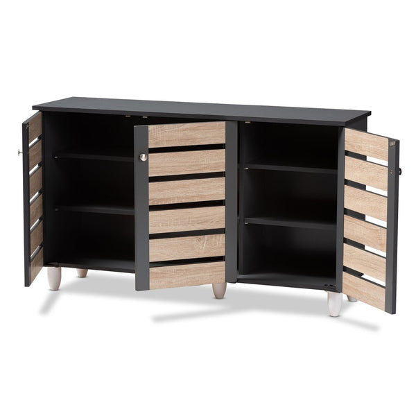 Baxton Studio Baxton Studio Gisela Modern Two-Tone Oak Shoe Storage Cabinet with Ventilated Doors for Entryways 3-Door SC865513M-Sonama Oak/Dark Grey-Shoe Cabinet