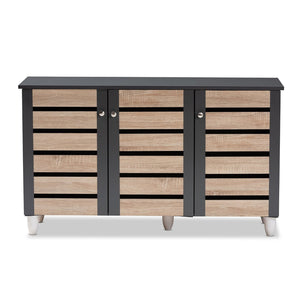 Baxton Studio Baxton Studio Gisela Modern Two-Tone Oak Shoe Storage Cabinet with Ventilated Doors for Entryways 3-Door SC865513M-Sonama Oak/Dark Grey-Shoe Cabinet