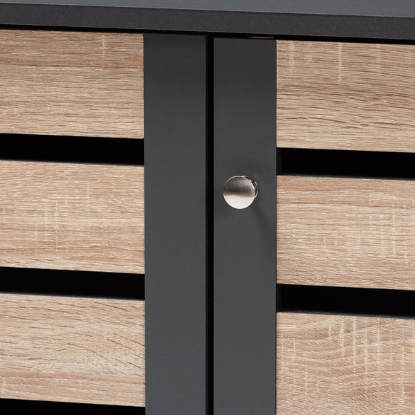 Baxton Studio Baxton Studio Gisela Modern Two-Tone Oak Shoe Storage Cabinet with Ventilated Doors for Entryways 3-Door SC865513M-Sonama Oak/Dark Grey-Shoe Cabinet