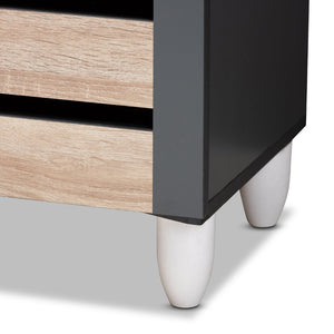 Baxton Studio Baxton Studio Gisela Modern Two-Tone Oak Shoe Storage Cabinet with Ventilated Doors for Entryways 3-Door SC865513M-Sonama Oak/Dark Grey-Shoe Cabinet