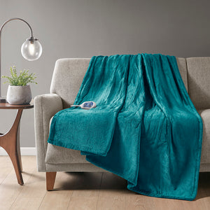 JLA Home Beautyrest - Throw Oversized Heated Throw with Secure Comfort Tech, Low EMF, Ultra-Soft Plush, 3 Heat Settings, 5-Year Warranty Teal BR54-1924