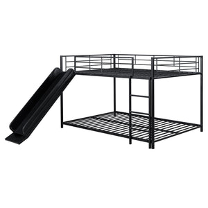English Elm Full Full over Full Metal Bunk Bed with Slide, Interchangeable Stairs, Gate & Safety Guardrails for Kids Black SF000170AAB