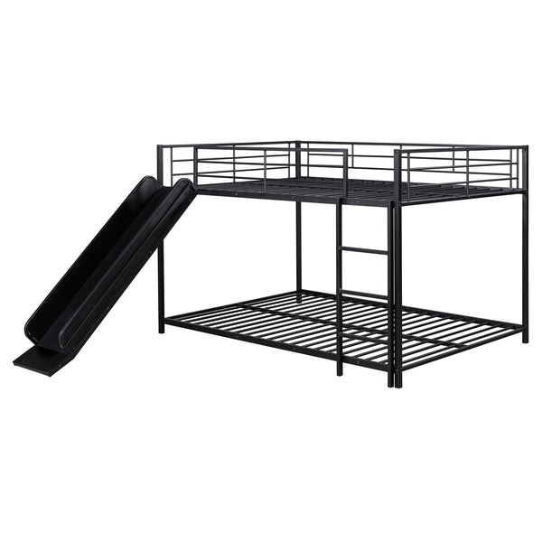 English Elm Full Full over Full Metal Bunk Bed with Slide, Interchangeable Stairs, Gate & Safety Guardrails for Kids Black SF000170AAB