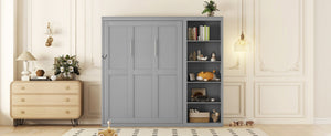 English Elm Queen Murphy Wall Bed with Side Shelving Folds Flush Into Mdf Cabinet for Studio Rooms Gray LP000697AAE-2