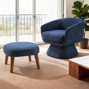 English Elm Lazy Swivel Barrel Chair and Ottoman Set Upholstered Modern Reading Nook Accent Blue W2085P381037