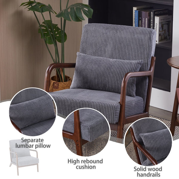 English Elm Mid-Century Upholstered Accent Chair Antique Dark Grey — Ergonomic Solid Wood Frame, Cozy Pillow Seat W2989P295372