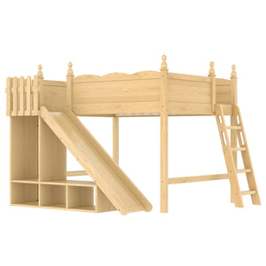 English Elm Full Loft Bed With Fun Slide, Storage Shelves, Solid Wood Design For Kids' Cozy Room Setup W1580S00247