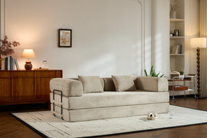 English Elm Convertible Sleeper Sofa Bed with Corduroy Upholstery, 4‑in‑1 Folding Couch Mattress, Space‑Saving Lounge Beige W3434P346244