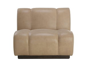 Sunpan Blaise Swivel Lounge Chair - Luxurious Sahara Sand Leather with Dark Brown Rubberwood Base Design