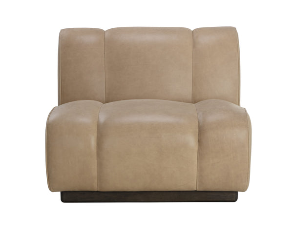 Sunpan Blaise Swivel Lounge Chair - Luxurious Sahara Sand Leather with Dark Brown Rubberwood Base Design