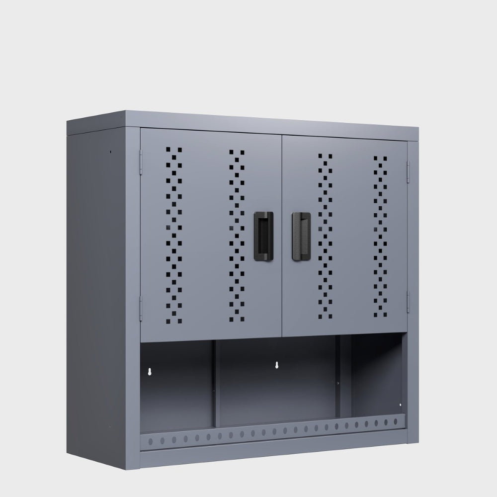English Elm Metal Wall Mounted Cabinet Gray Powder Coated Floating Storage for Garage Workshop W396P305780
