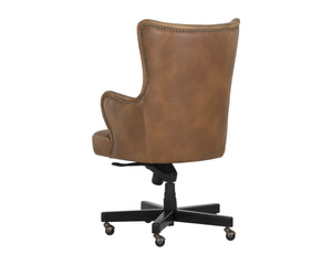 Sunpan Hubert Regal Office Chair - Wingback Design in Tobacco Tan Faux Leather with Black Birch Base