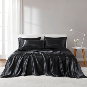 English Elm 7 Luxury Split King 7-Piece Black Satin Sheet Set – 100% Polyester, Deep Pockets, Silky Smooth Feel B035P319698