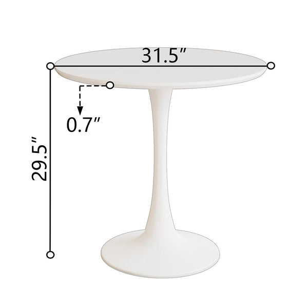 English Elm 31.5" Mid-Century White Round Dining Table with Pedestal Base, MDF Top, Seats 2-4, Sleek Design W2189131694