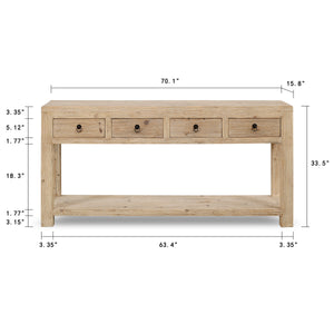 Lilys 70" Capri 4 Drawers Sideboard Weathered Natural Pinewood Solid Top 9179