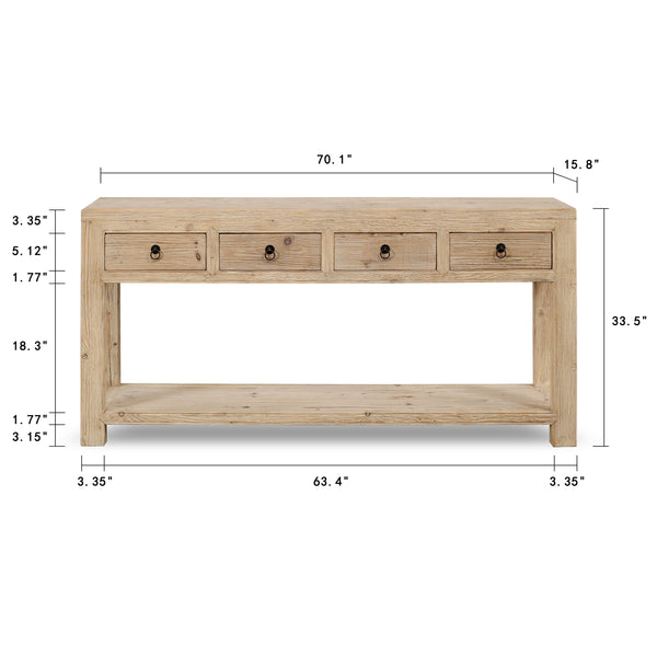 Lilys 70" Capri 4 Drawers Sideboard Weathered Natural Pinewood Solid Top 9179