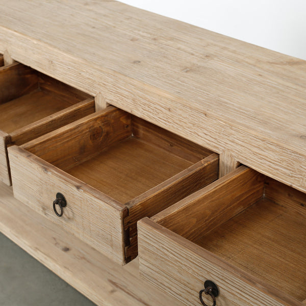 Lilys 70" Capri 4 Drawers Sideboard Weathered Natural Pinewood Solid Top 9179