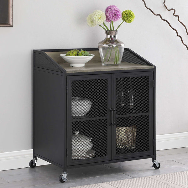 English Elm Arlette Sandy Black 2-Door Wine Cabinet with Grey Wash Top, Smooth Casters & Rustic Modern Charm B062P344941