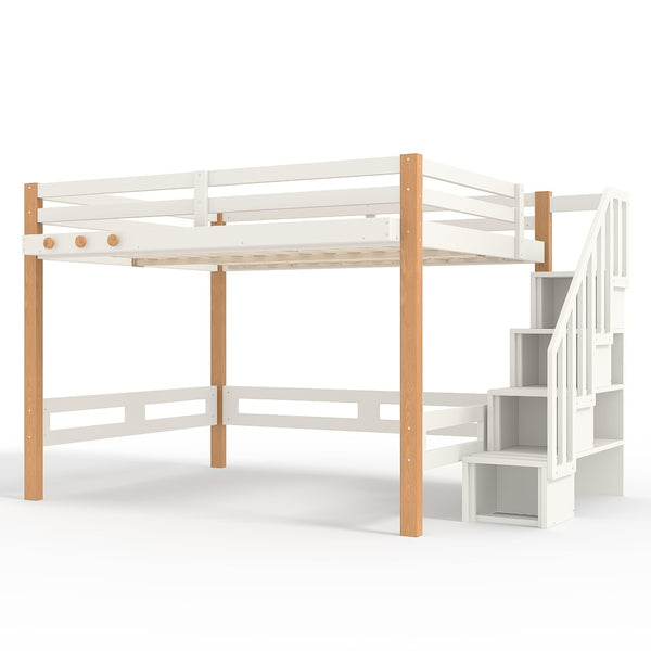 English Elm Twin Pine Wood Loft Bed with Built-in Shelving and Hook for Kids Bedroom W5305S00011