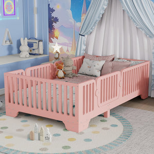English Elm Twin Montessori Floor Bed with Safety Rails Hinged Door and Plywood Slats for Kids Pink W2593P381410