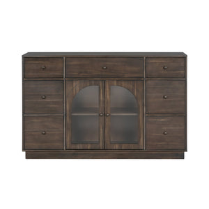English Elm Christopher Knight Home® - Cabinet roomy storage console with 2 doors, 7 drawers, glass accents and manufactured wood build, large Dark Brown N780P330601D