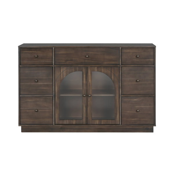 English Elm Christopher Knight Home® - Cabinet roomy storage console with 2 doors, 7 drawers, glass accents and manufactured wood build, large Dark Brown N780P330601D
