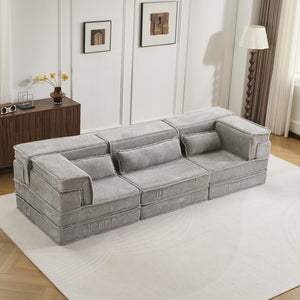 English Elm Compression Mahjong Sofa Bed – Versatile Modular Floor Sofa With No Assembly, Soft Fleece & Pillows W3723S00020