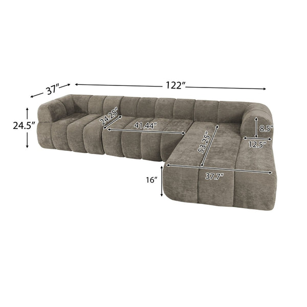 English Elm 122" Low Profile L-shaped Sectional with Chaise High Density Foam Modern Living Room N767P408805S
