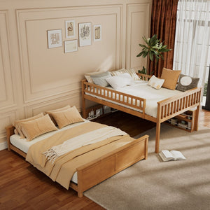 English Elm Full Xl Over Queen Bunk Bed Pinewood Frame with Led Lights Shelving Pegboard Brown LT000279AAP