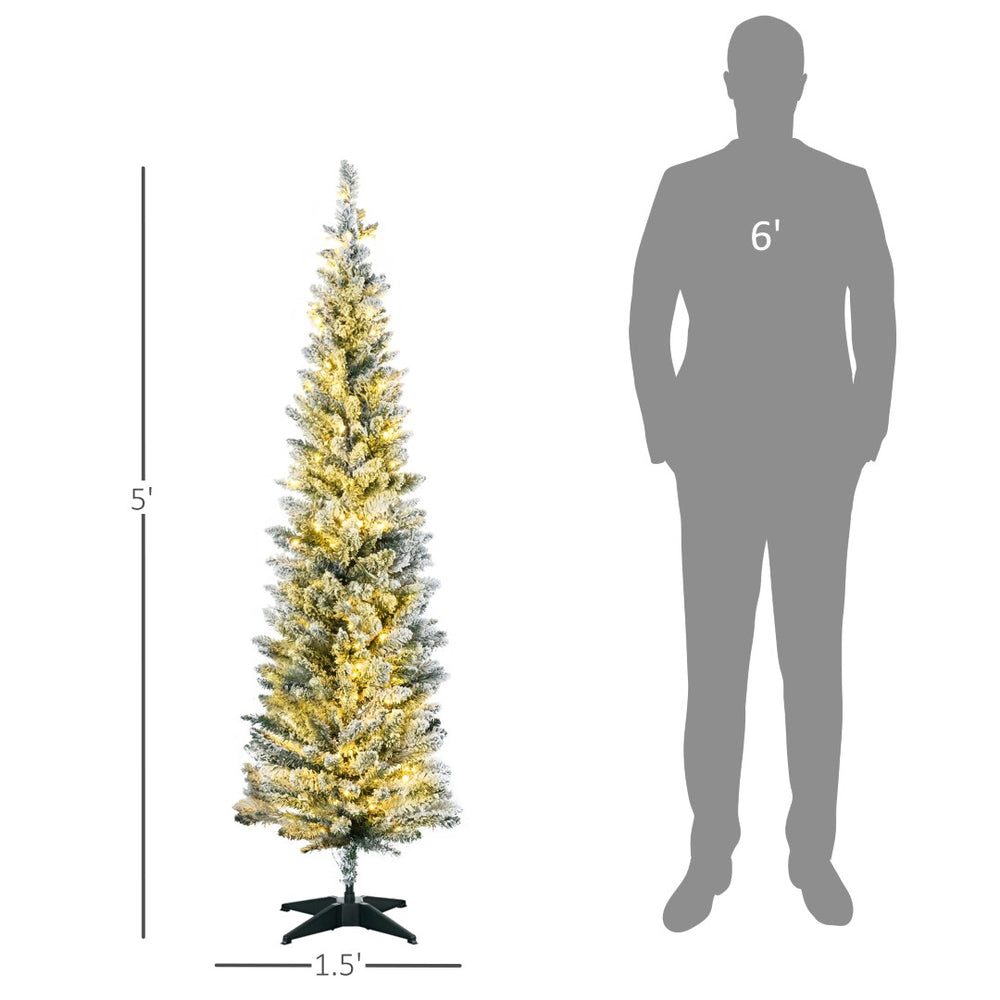 English Elm 5ft Slim Pencil Artificial Tree with 110 Warm Led Lights for Small Spaces T3971P419155
