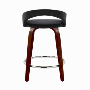 English Elm Fixed-height Swivel Counterstools Mahogany Wood Chrome Footrest Velvet Seat Set of 2 Black B202S01761