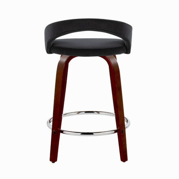 English Elm Fixed-height Swivel Counterstools Mahogany Wood Chrome Footrest Velvet Seat Set of 2 Black B202S01761