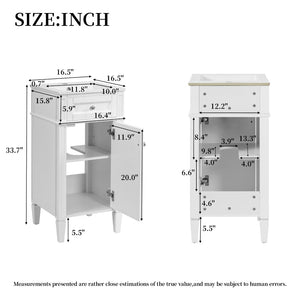 English Elm 16-inch French Style Freestanding Vanity Set with Ceramic Sink and Soft Close Cabinet White N710P405388K