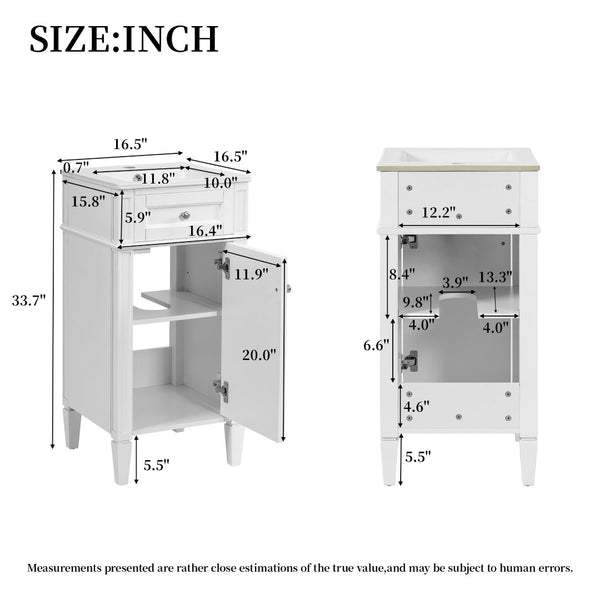 English Elm 16-inch French Style Freestanding Vanity Set with Ceramic Sink and Soft Close Cabinet White N710P405388K