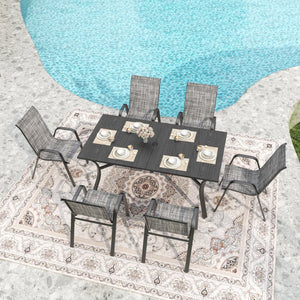 English Elm 6-piece Outdoor Dining Chair Set Ergonomic Teslin Fabric Powder Coated Metal Patio Seating Grey+Black W3979P392985