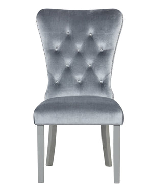 English Elm Geneva Grey Upholstered Side Chair with Jewel Tufted Back, Chrome Nailheads & Silver Champagne Legs B078P301572