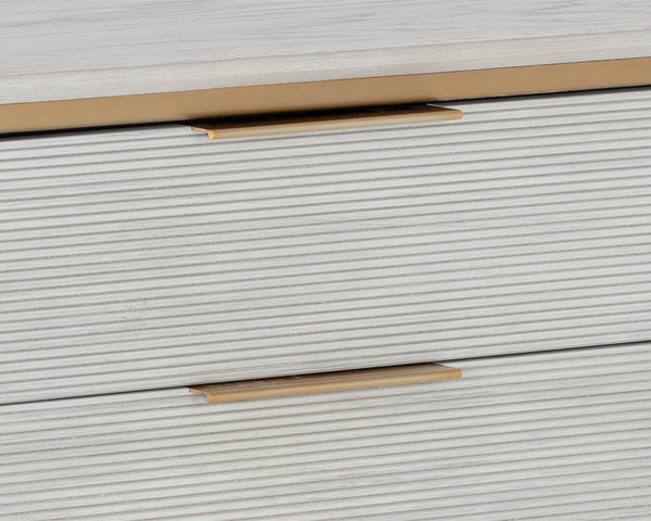 Sunpan Cordoba Dresser - Rustic Oak Elegance with Six Drawers, Pearl River Grey Finish & Gold Hardware