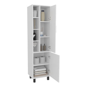 English Elm FM Pinal Linen Cabinet Tall 68" White – Space-Saving Open Shelves & 2 Doors, Scratch-Resistant Finish B128P301384