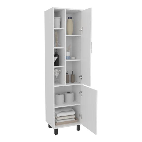 English Elm FM Pinal Linen Cabinet Tall 68" White – Space-Saving Open Shelves & 2 Doors, Scratch-Resistant Finish B128P301384